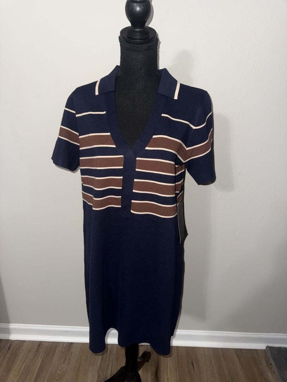 NEW Tuckernuck Midnight Cacao Wright Polo Dress Striped Tenniscore Preppy XL